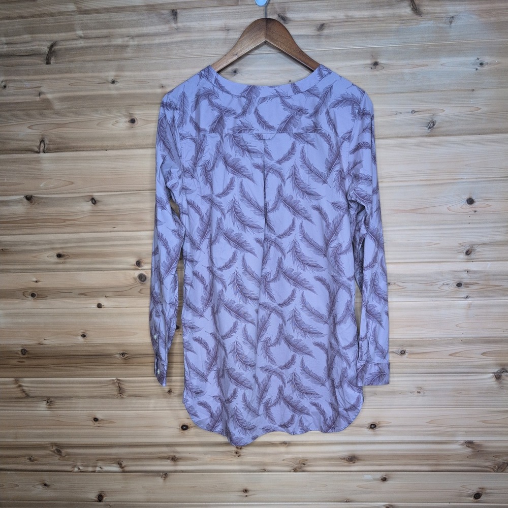 Duluth‎ Trading Co Lavender Feather Print Button Down Tunic Top 89813 Womens M - Picture 4 of 9